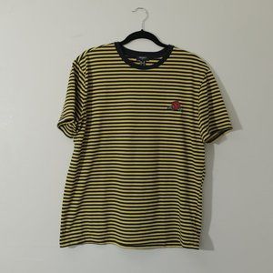 Forever 21 Yellow and Black Striped Rose Tee (XL)